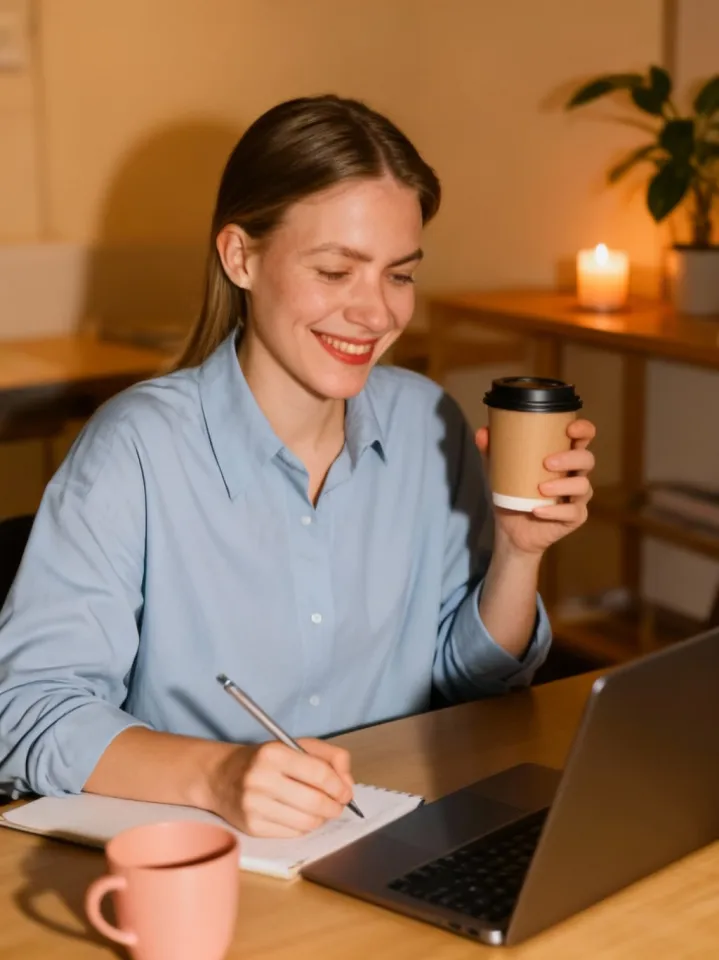 Mujer creativa escribiendo en libreta